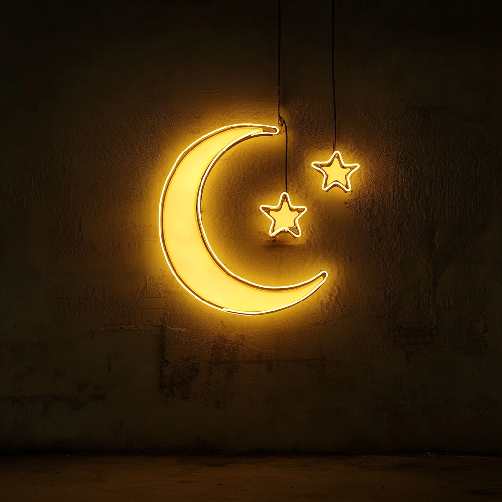 Moon and Stars - Yellow Neon Sign, 24 Inches