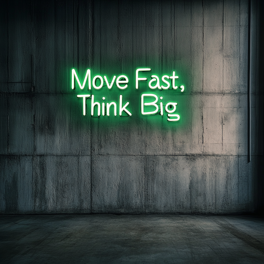 "Move Fast, Think Big" - Green Neon Sign, 18 Inches