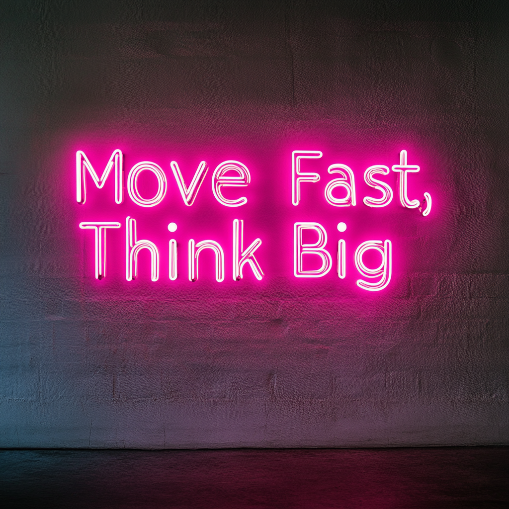 "Move Fast, Think Big" - Pink Neon Sign, 24 Inches