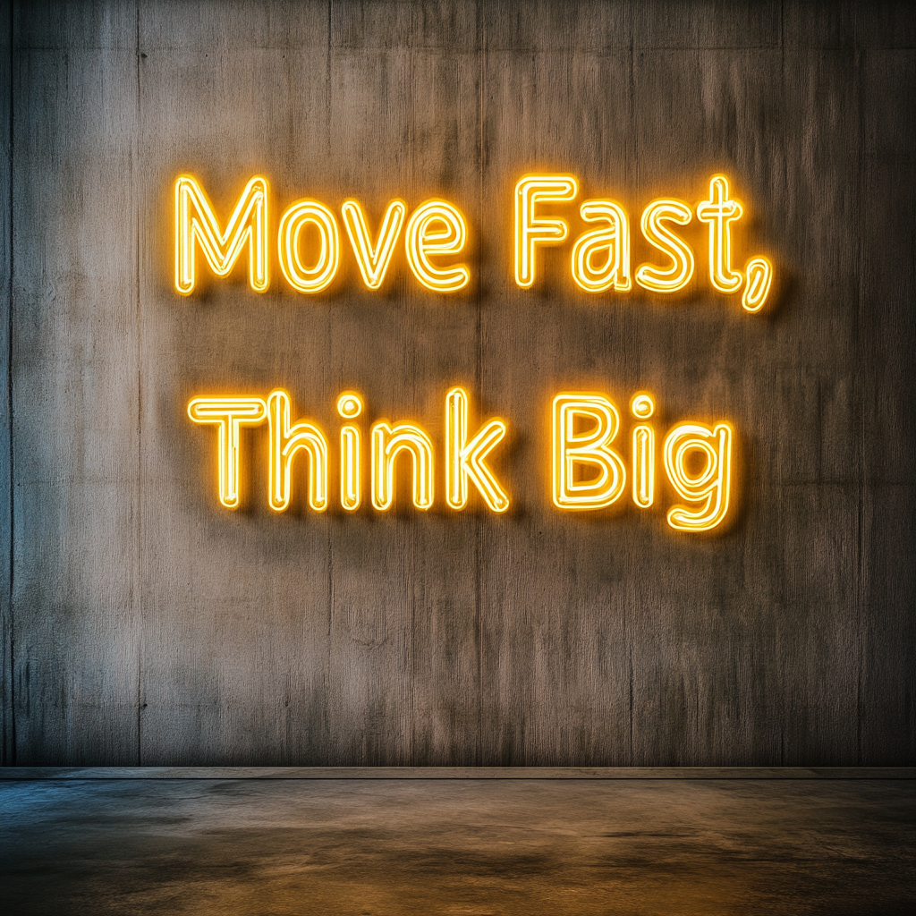 "Move Fast, Think Big" - Yellow Neon Sign, 24 Inches
