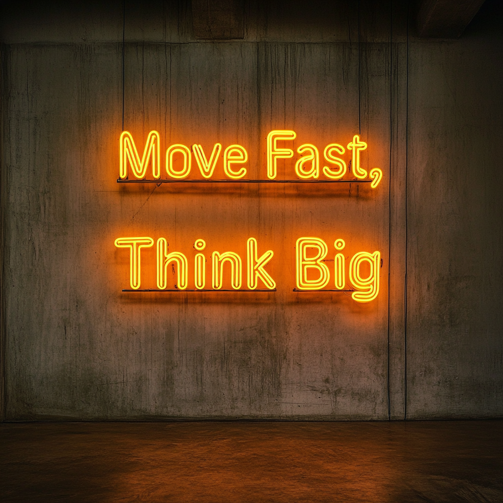 "Move Fast, Think Big" - Yellow Neon Sign, 24 Inches