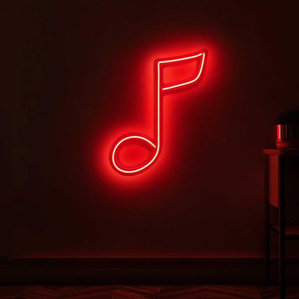 Music Note - Red Neon Sign, 18 Inches