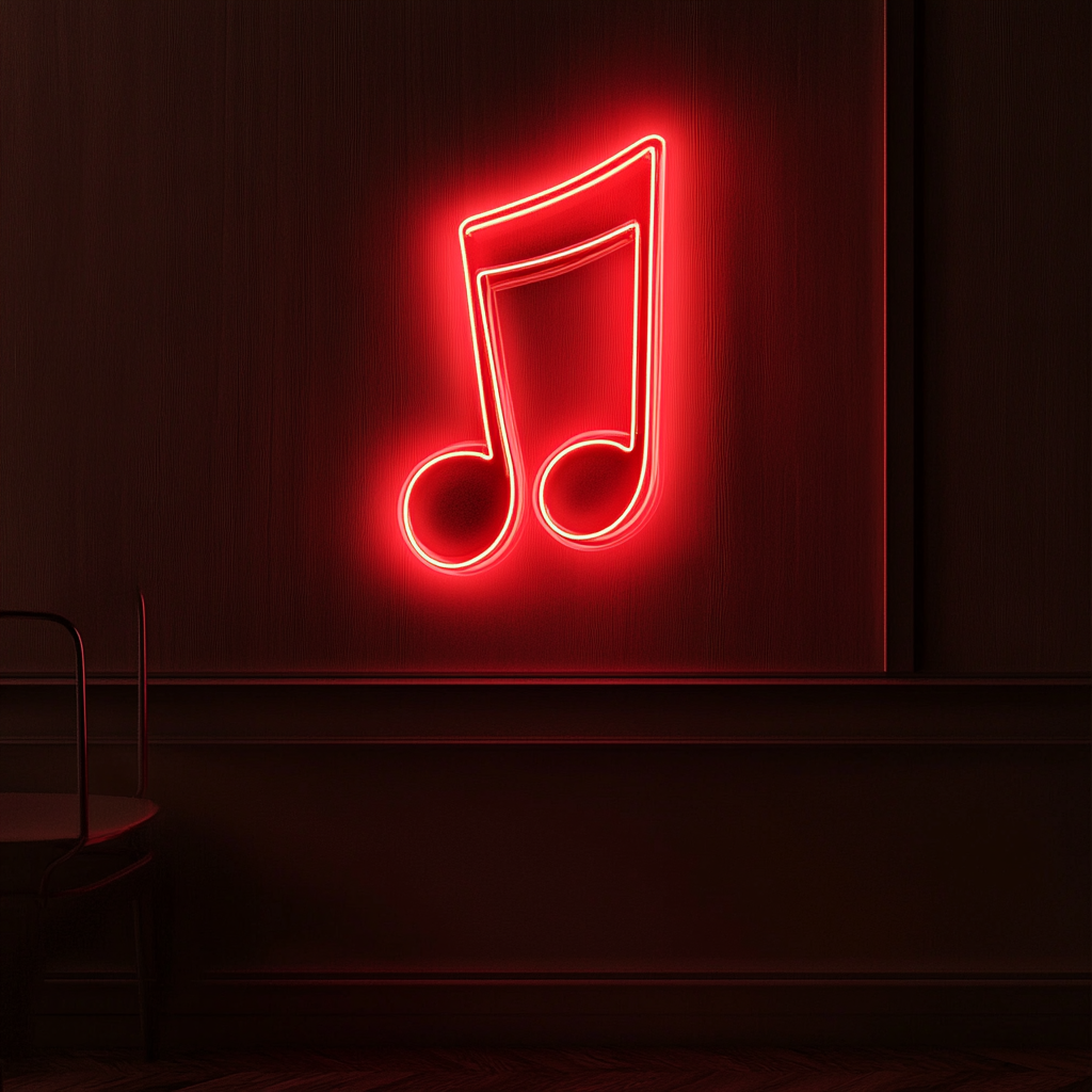 Music Note - Red Neon Sign, 18 Inches
