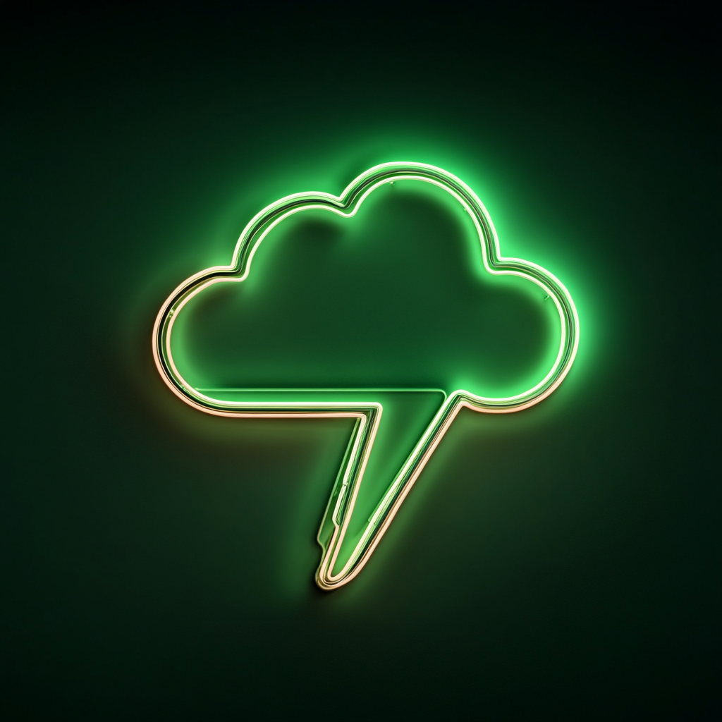 Neon Lightning Cloud - Green Neon Sign, 24 Inches