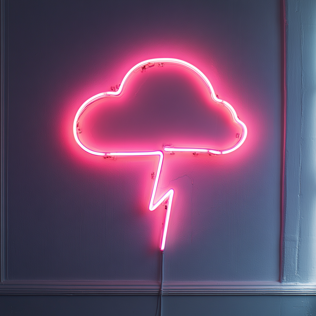 Neon Lightning Cloud - Pink Neon Sign, 18 Inches