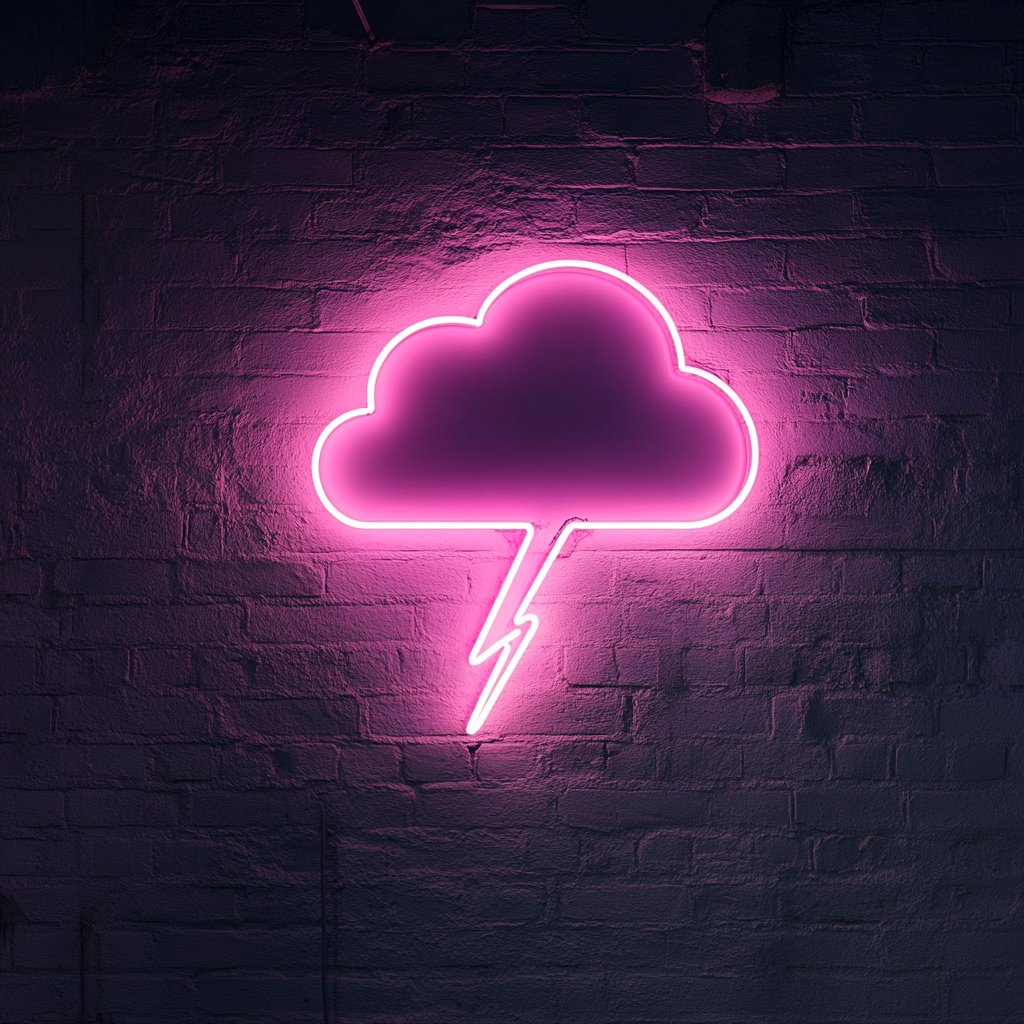 Neon Lightning Cloud - Pink Neon Sign, 24 Inches