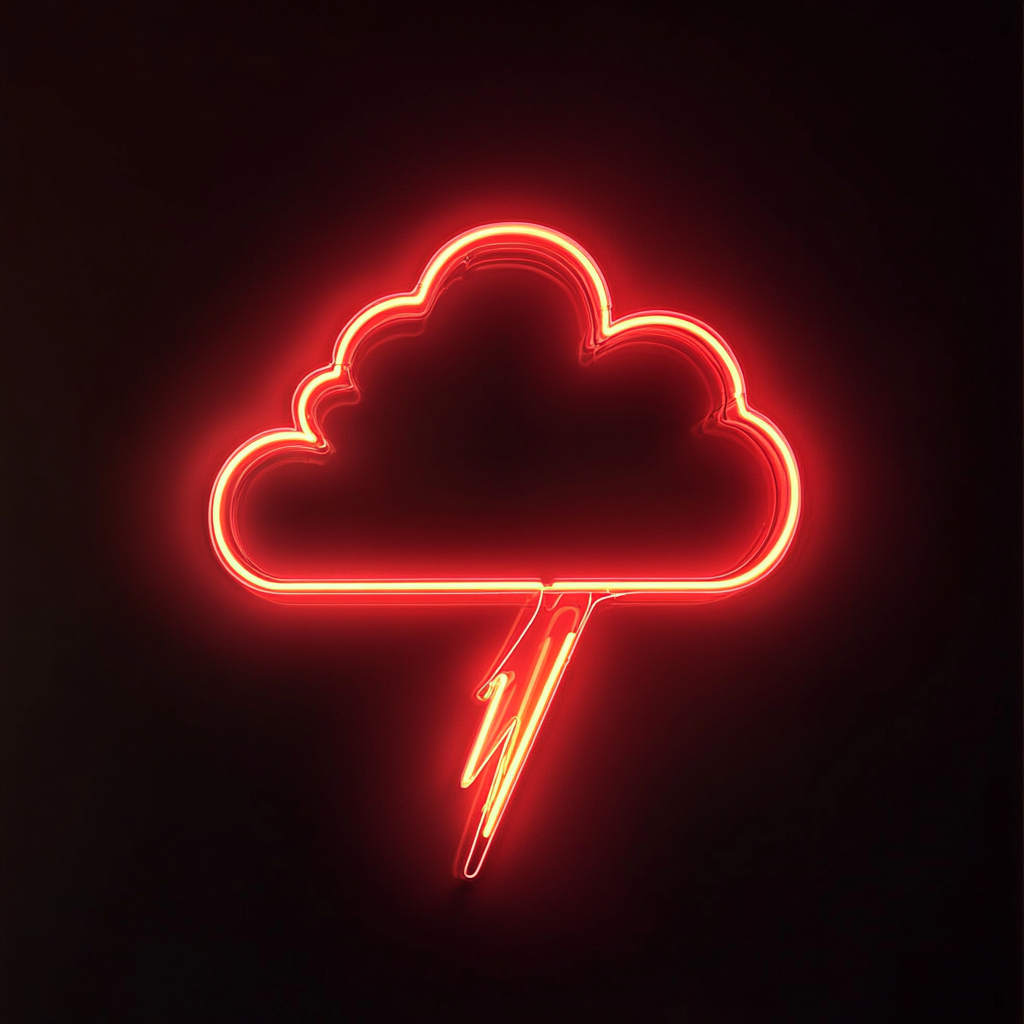 Neon Lightning Cloud - Red Neon Sign, 24 Inches