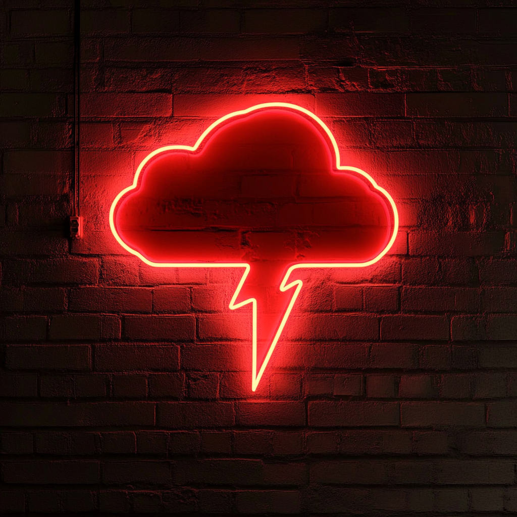 Neon Lightning Cloud - Red Neon Sign, 18 Inches