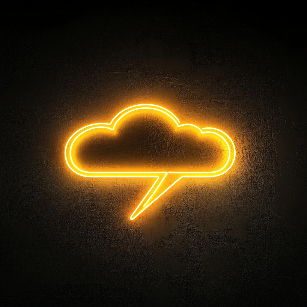 Neon Lightning Cloud - Yellow Neon Sign, 24 Inches