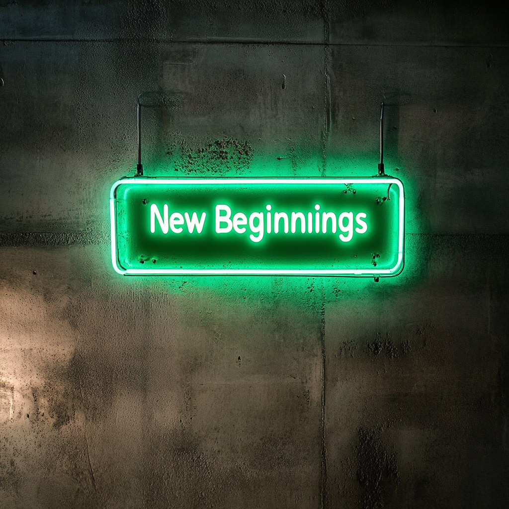 "New Beginnings" - Green Neon Sign, 24 Inches