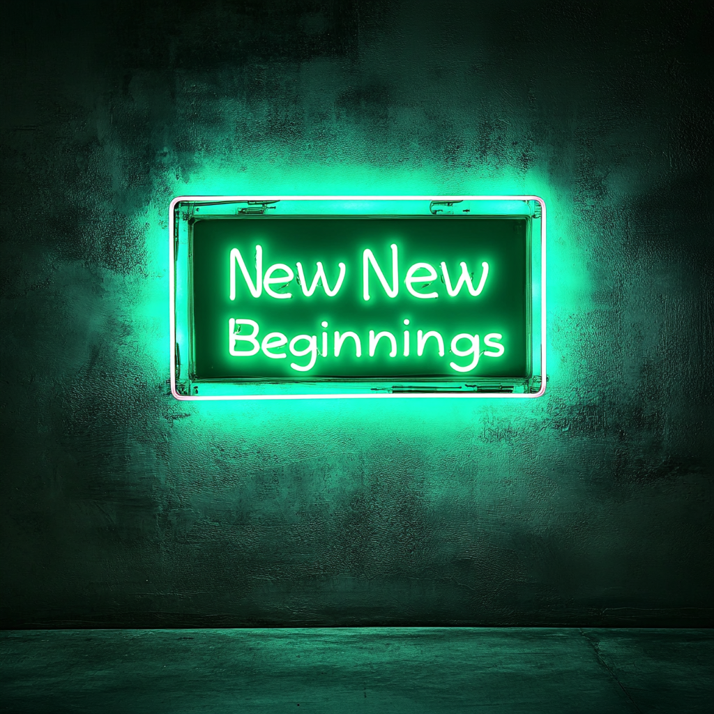 "New Beginnings" - Green Neon Sign, 24 Inches