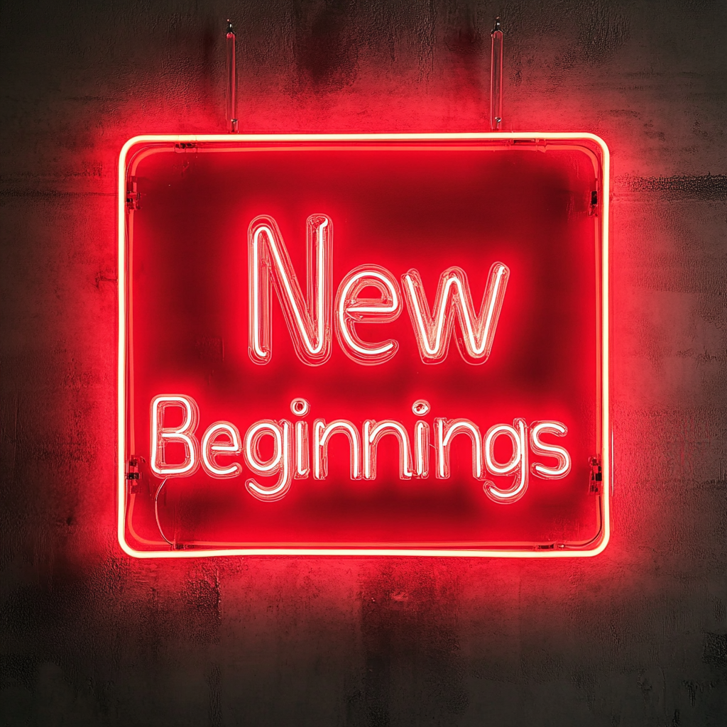 "New Beginnings" - Red Neon Sign, 24 Inches
