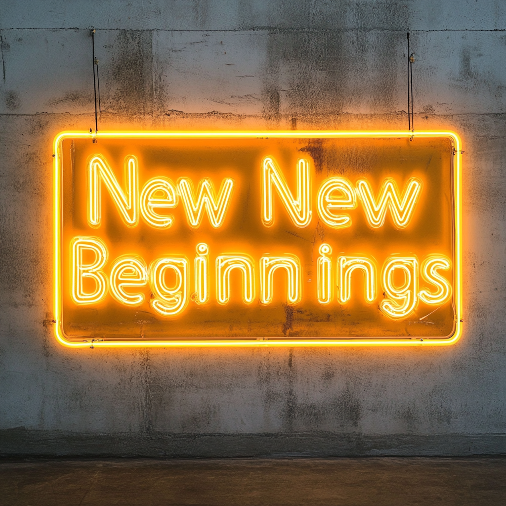 "New Beginnings" - Yellow Neon Sign, 24 Inches