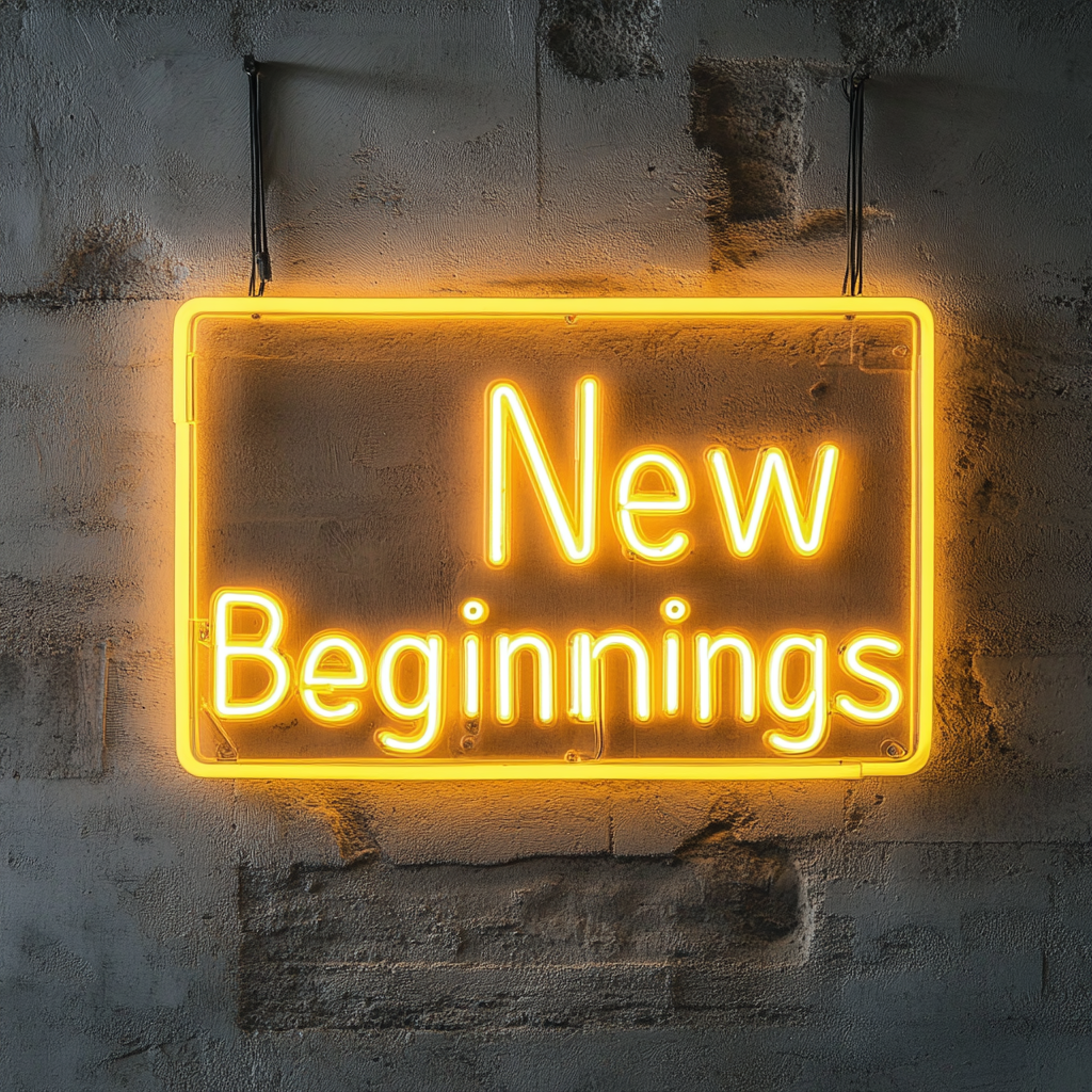 "New Beginnings" - Yellow Neon Sign, 24 Inches
