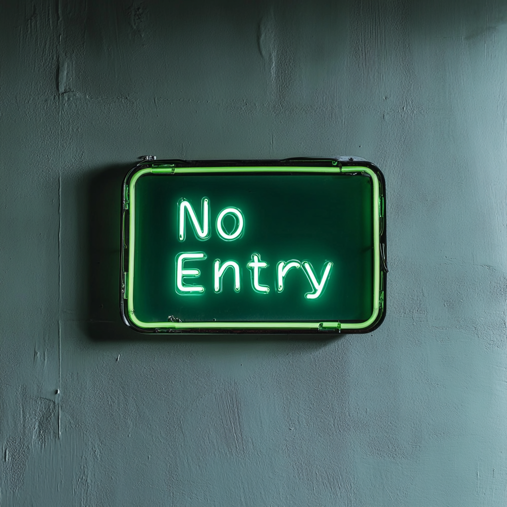 No Entry - Green Neon Sign, 18 Inches