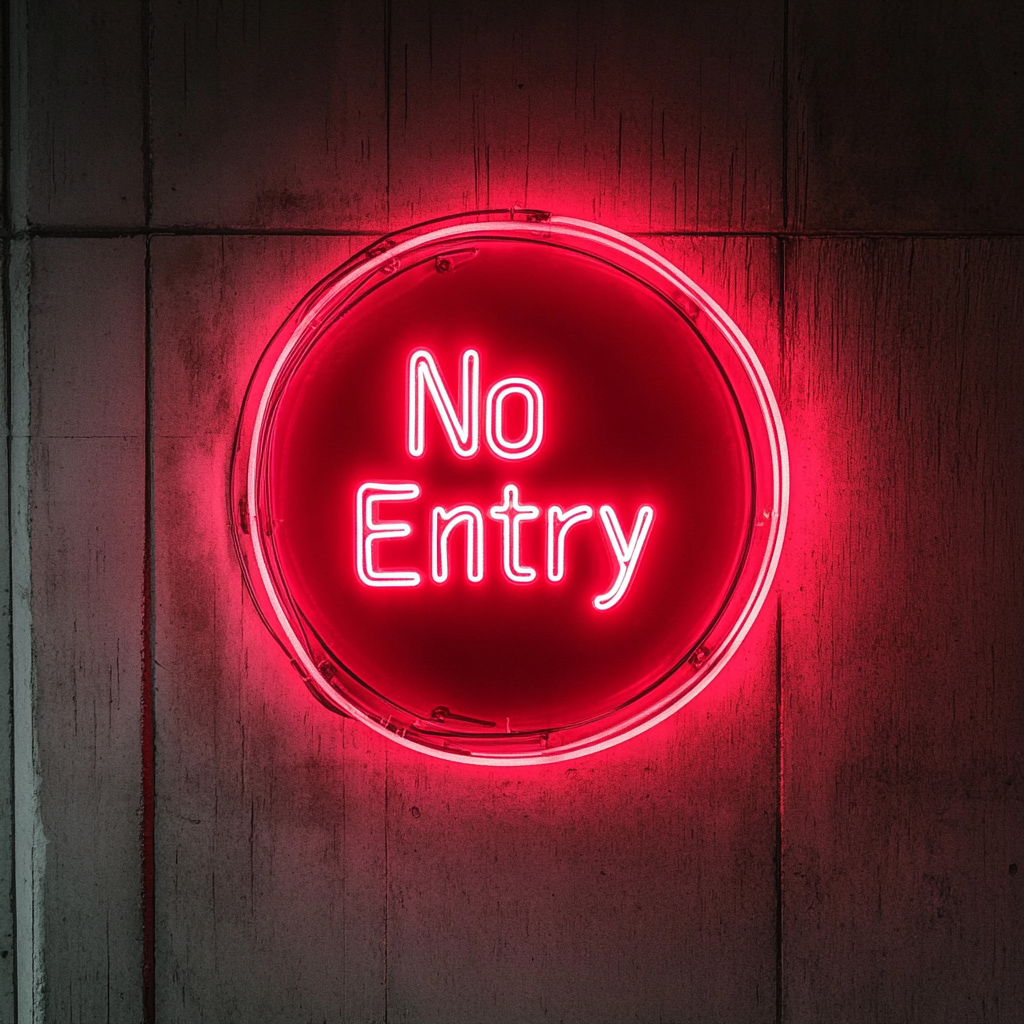 No Entry - Red Neon Sign, 18 Inches