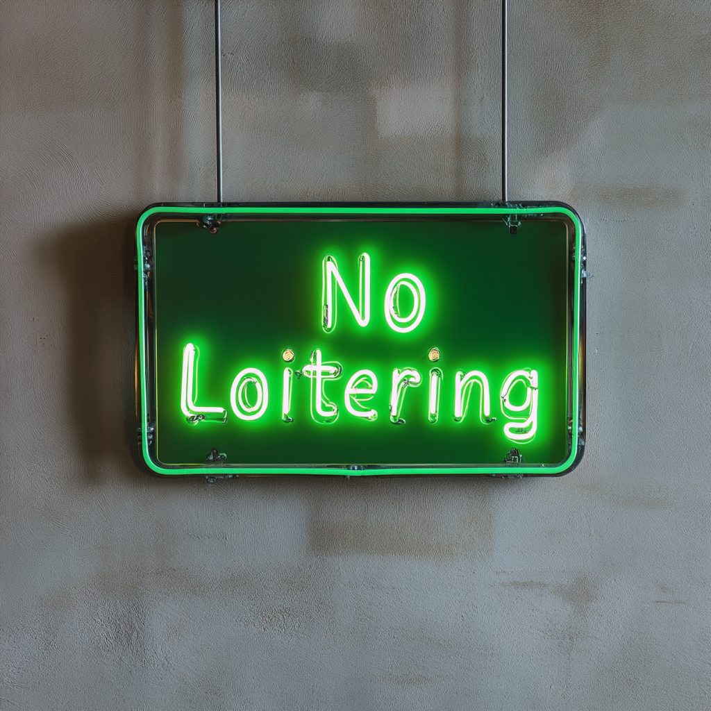 No Loitering - Green Neon Sign, 18 Inches