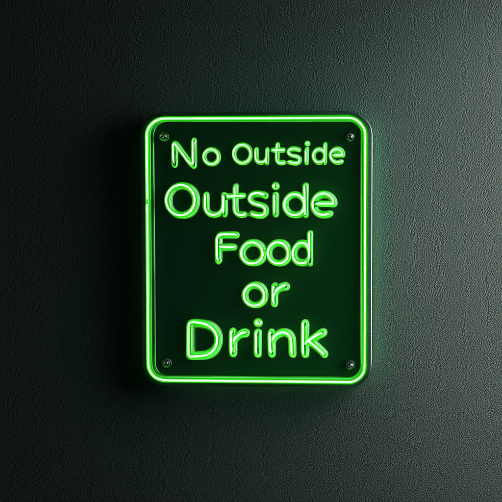 No Outside Food or Drink - Green Neon Sign, 24 Inches