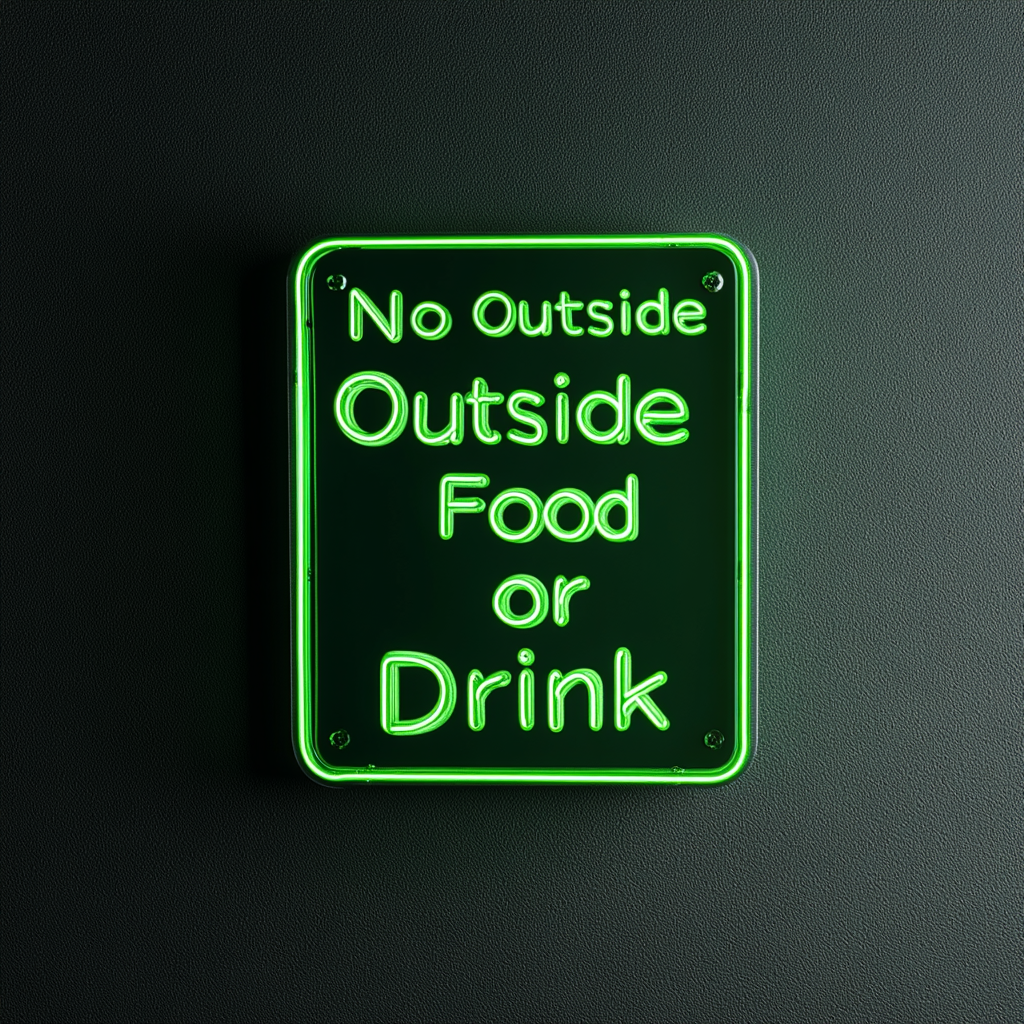 No Outside Food or Drink - Green Neon Sign, 18 Inches