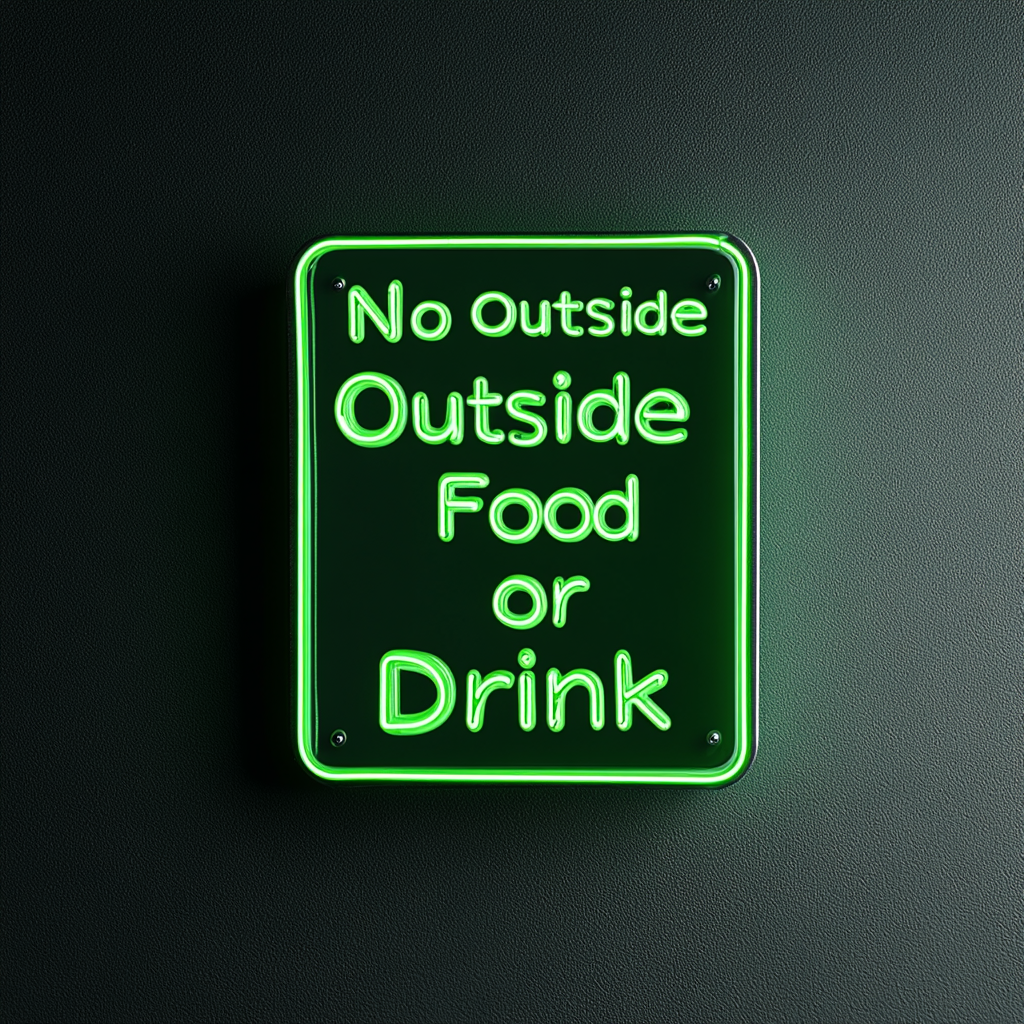 No Outside Food or Drink - Green Neon Sign, 18 Inches