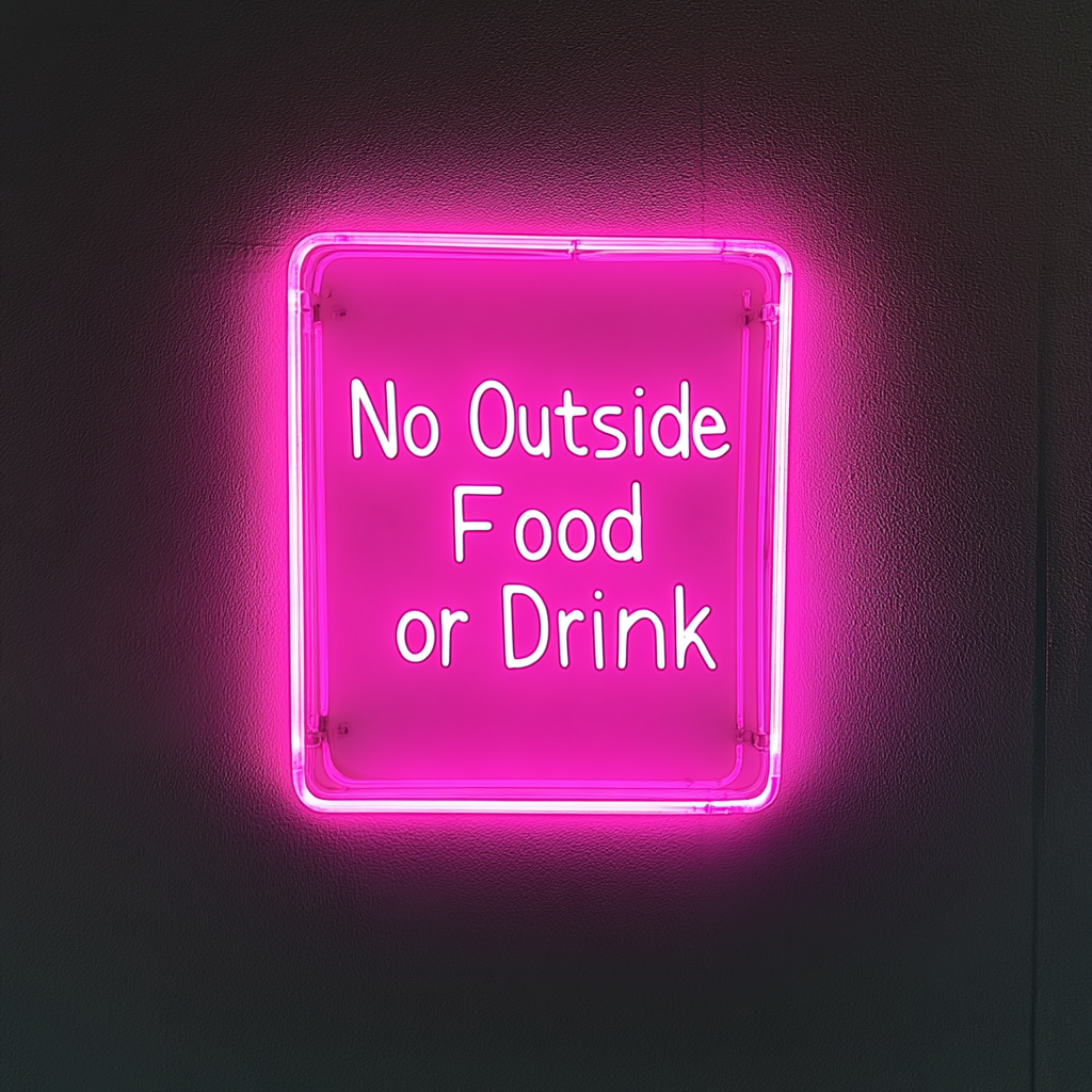 No Outside Food or Drink - Pink Neon Sign, 24 Inches