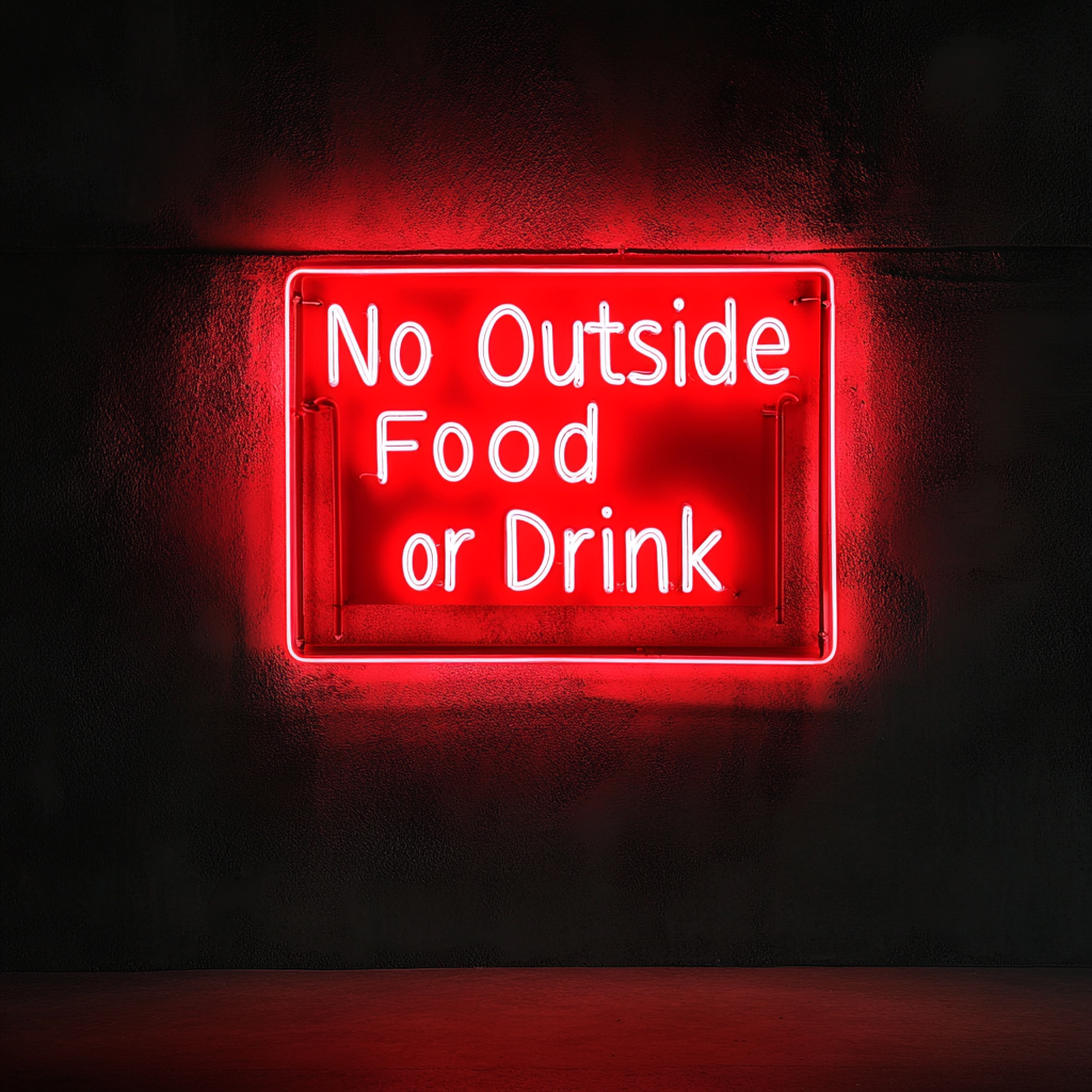 No Outside Food or Drink - Red Neon Sign, 18 Inches