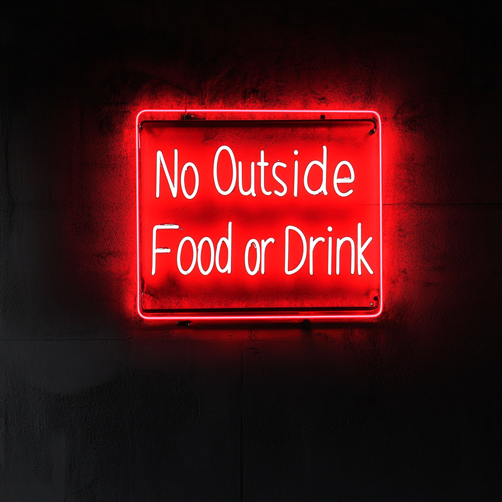 No Outside Food or Drink - Red Neon Sign, 18 Inches