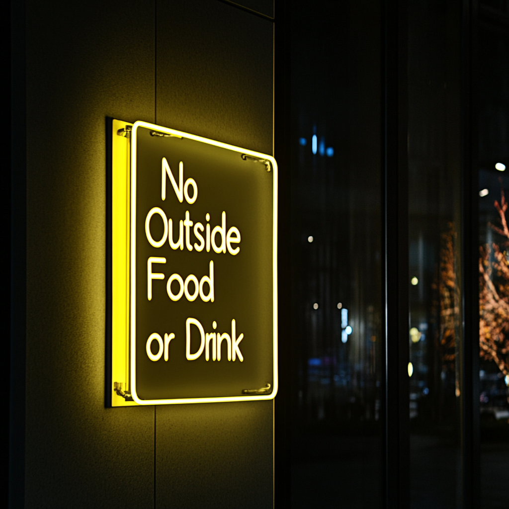 No Outside Food or Drink - Yellow Neon Sign, 18 Inches