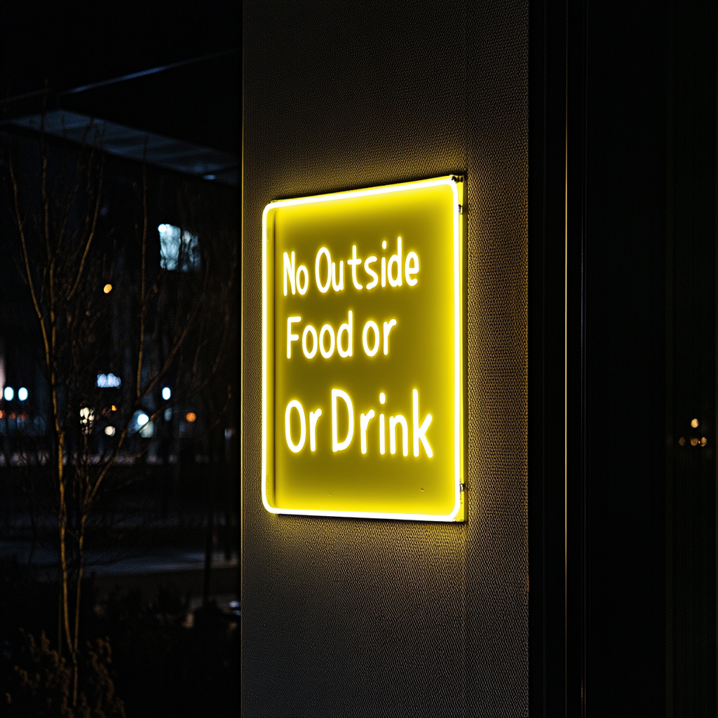 No Outside Food or Drink - Yellow Neon Sign, 24 Inches