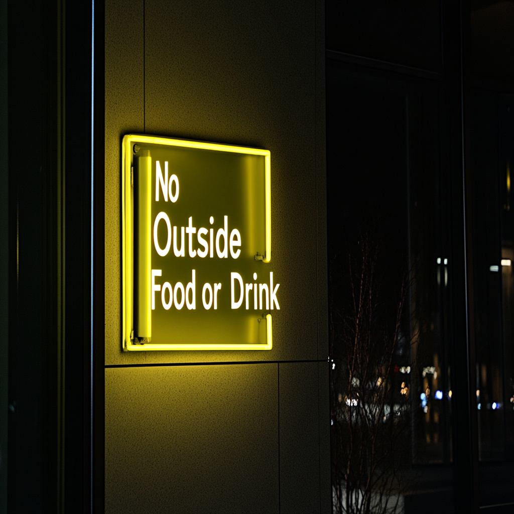 No Outside Food or Drink - Yellow Neon Sign, 18 Inches