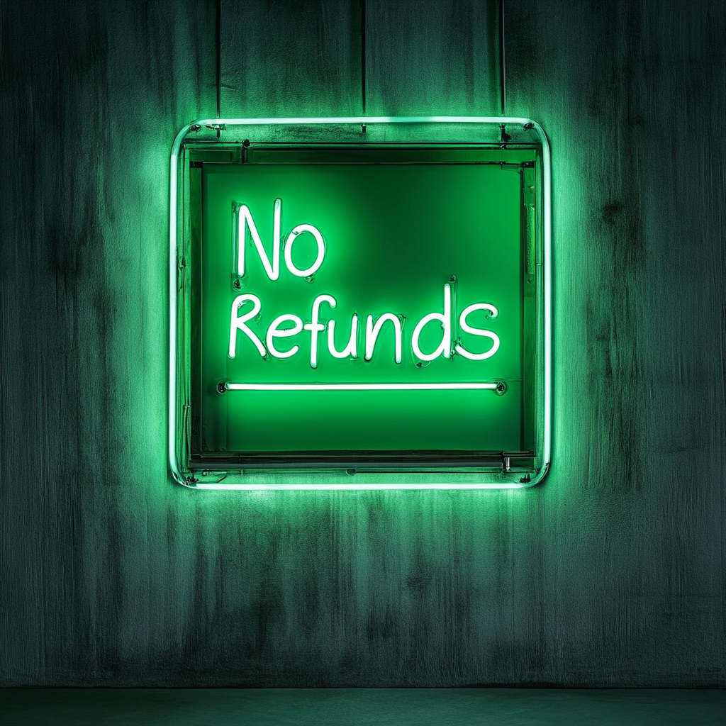 No Refunds - Green Neon Sign, 24 Inches