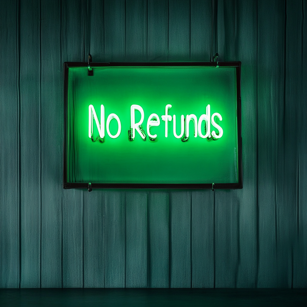 No Refunds - Green Neon Sign, 24 Inches