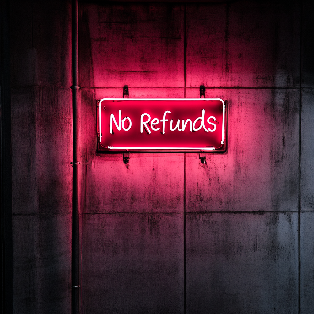 No Refunds - Pink Neon Sign, 18 Inches