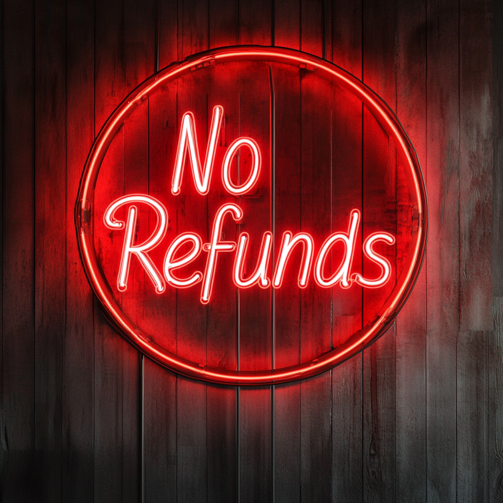 No Refunds - Red Neon Sign, 18 Inches