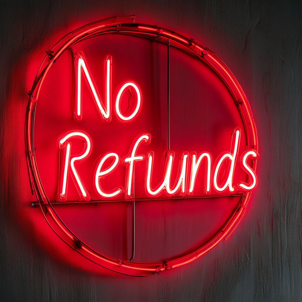 No Refunds - Red Neon Sign, 24 Inches