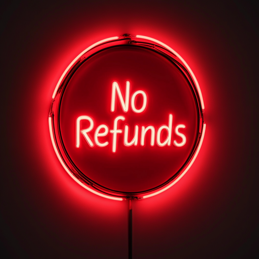 No Refunds - Red Neon Sign, 24 Inches