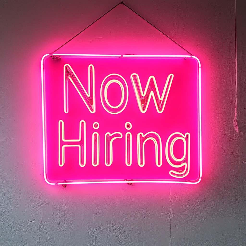 "Now Hiring" - Pink Neon Sign, 24 Inches