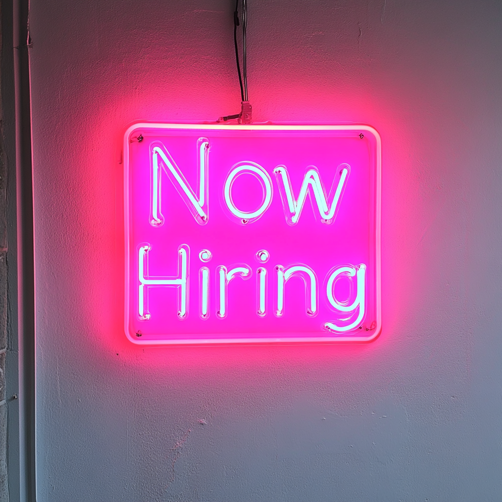 "Now Hiring" - Pink Neon Sign, 24 Inches
