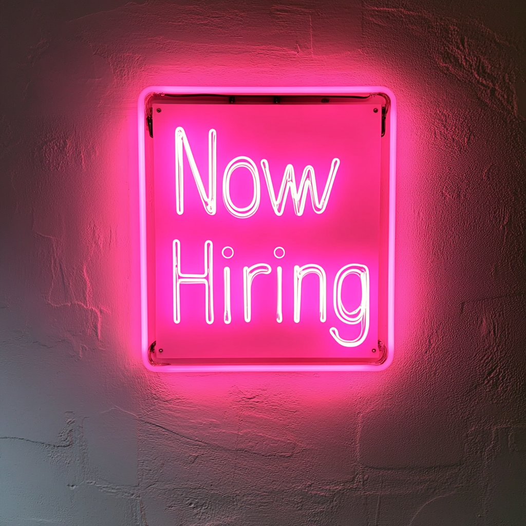 "Now Hiring" - Pink Neon Sign, 24 Inches