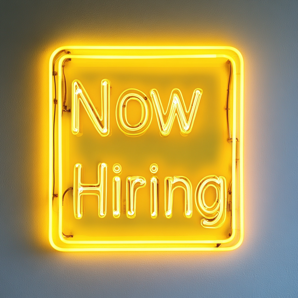 "Now Hiring" - Yellow Neon Sign, 24 Inches