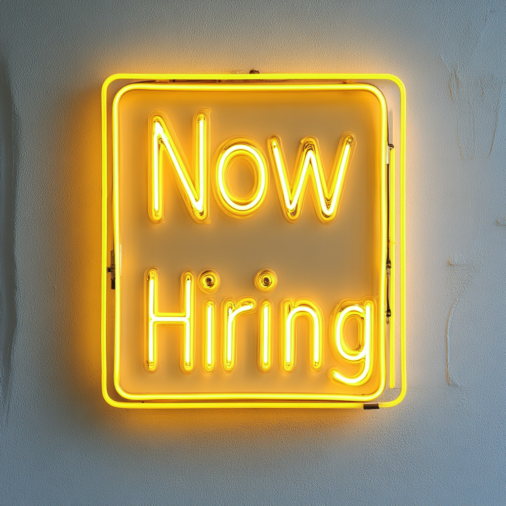 "Now Hiring" - Yellow Neon Sign, 24 Inches