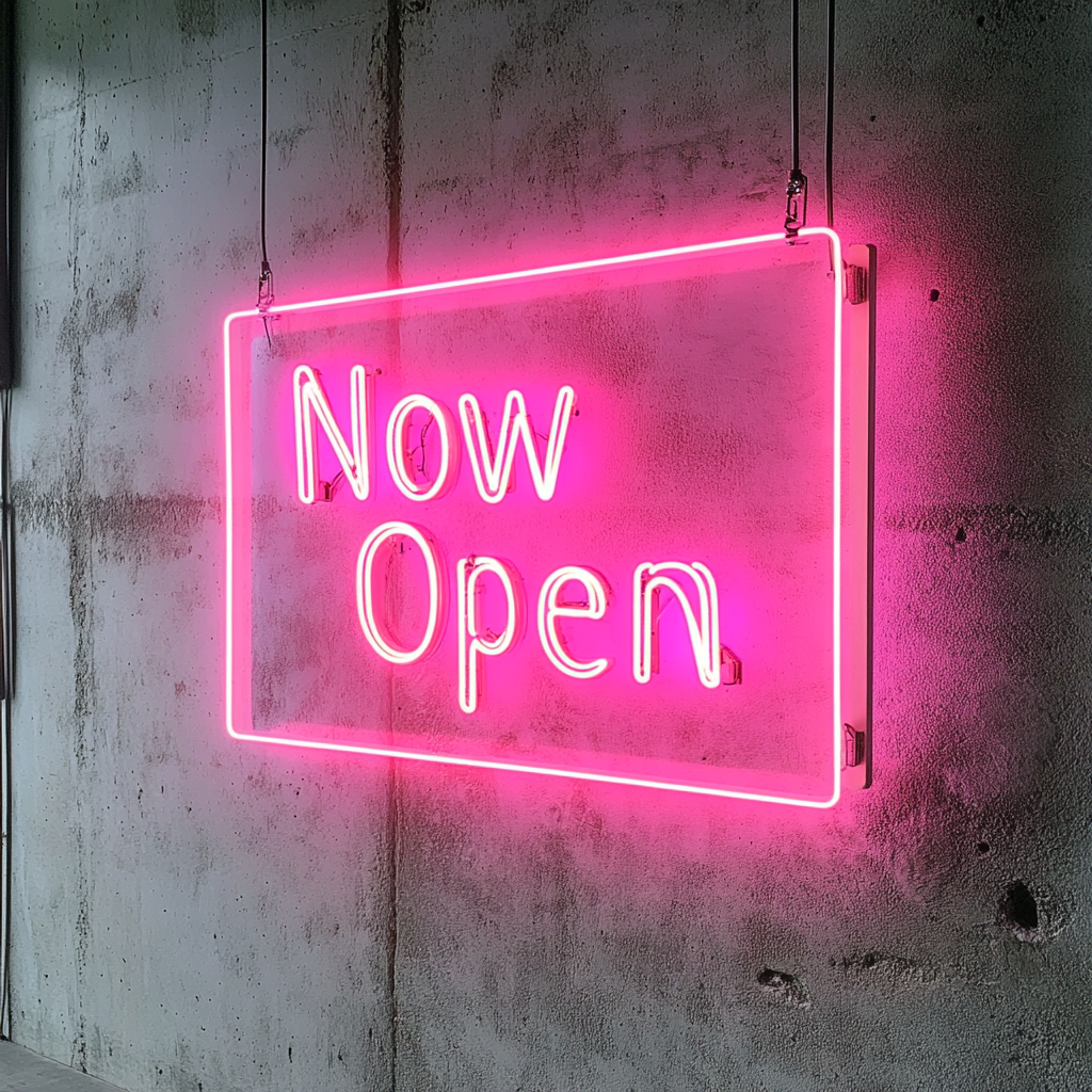 Now Open - Pink Neon Sign, 18 Inches