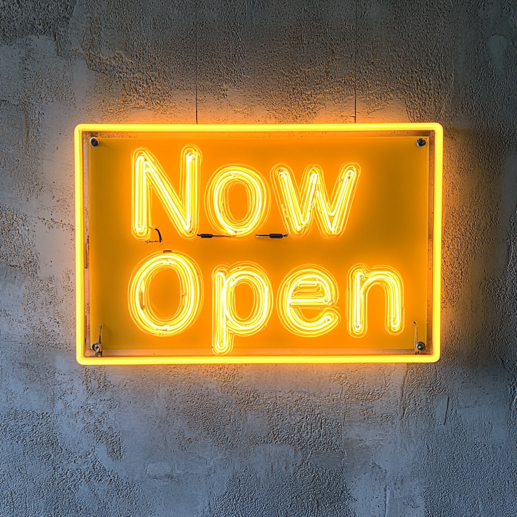 Now Open - Yellow Neon Sign, 18 Inches