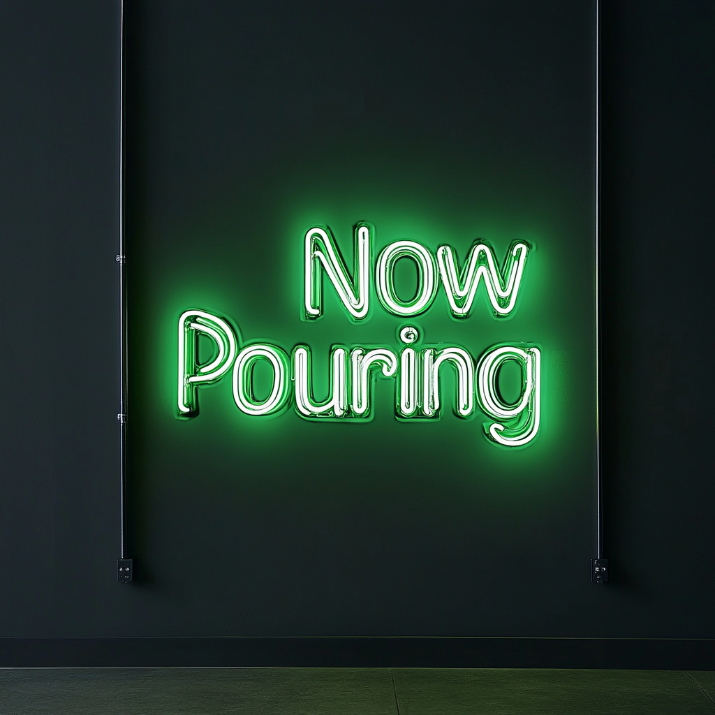 "Now Pouring" - Green Neon Sign, 24 Inches