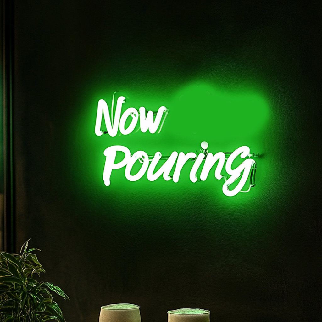 "Now Pouring" - Green Neon Sign, 24 Inches