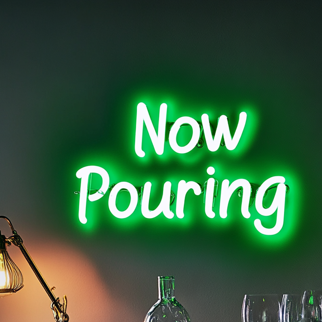 "Now Pouring" - Green Neon Sign, 24 Inches