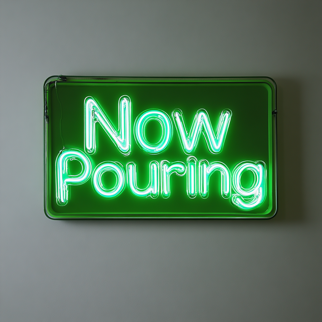 "Now Pouring" - Green Neon Sign, 24 Inches