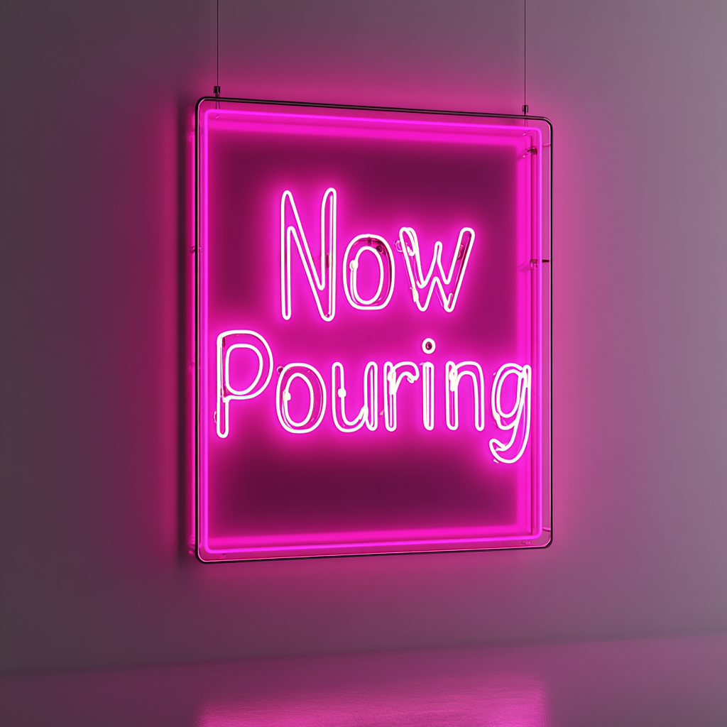 "Now Pouring" - Pink Neon Sign, 24 Inches