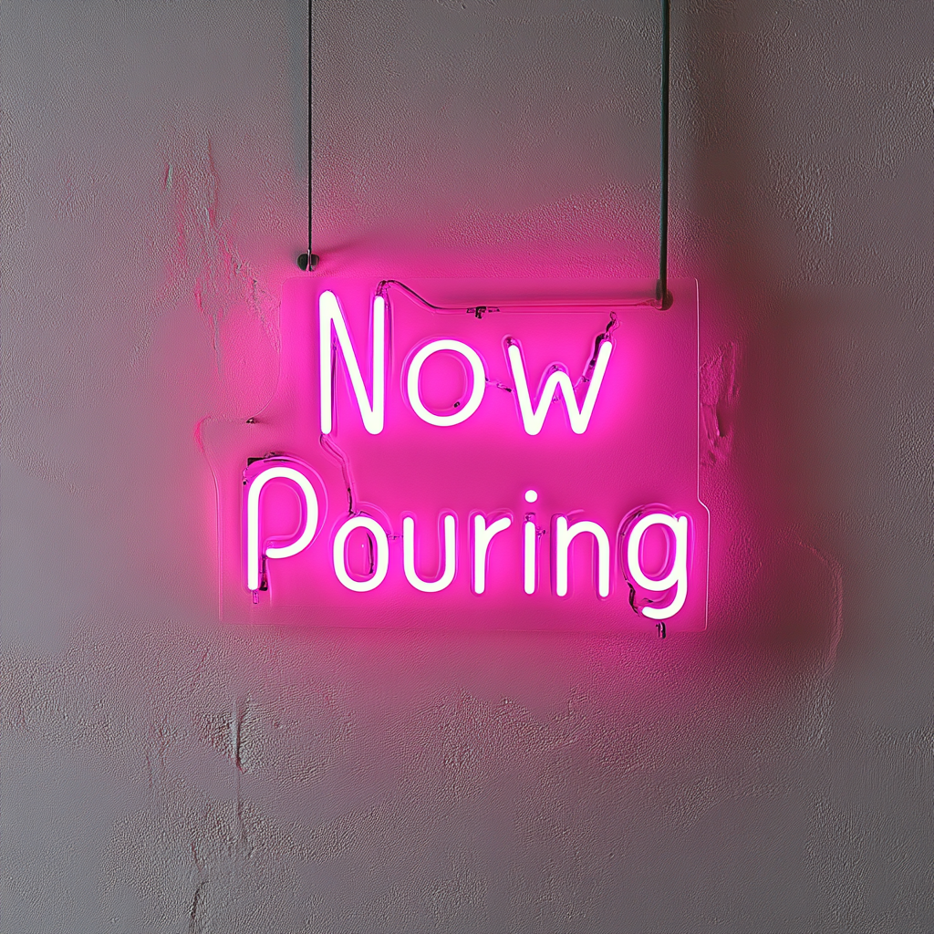 "Now Pouring" - Pink Neon Sign, 24 Inches