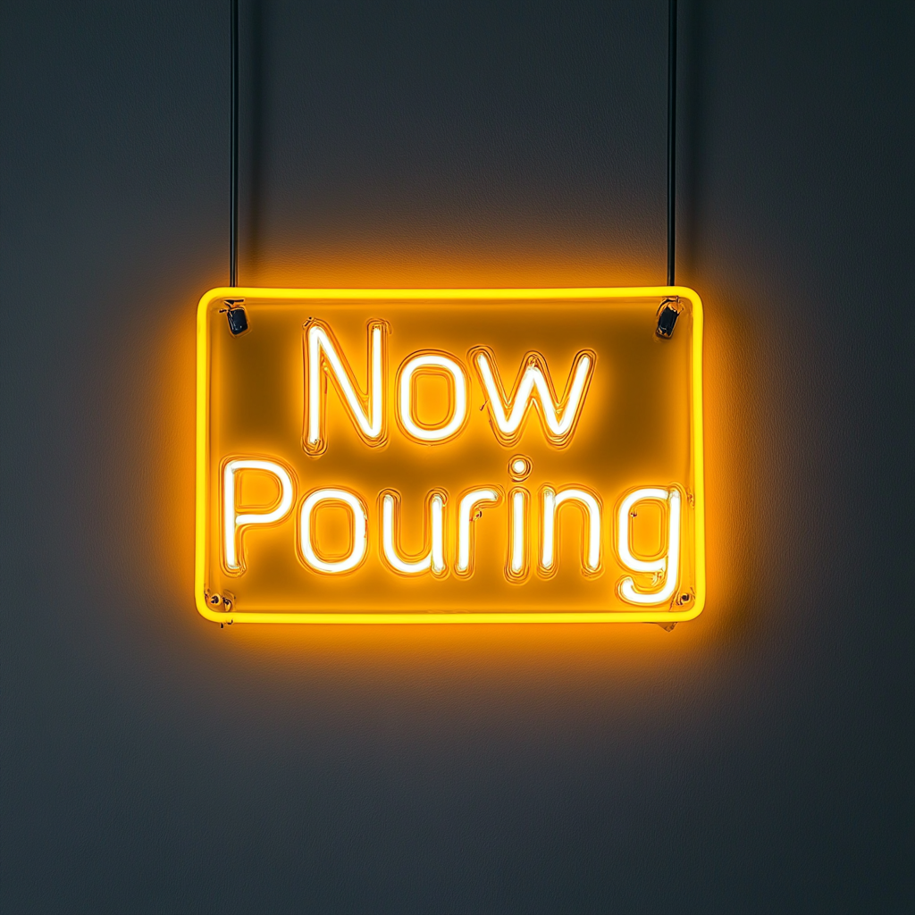 "Now Pouring" - Yellow Neon Sign, 24 Inches